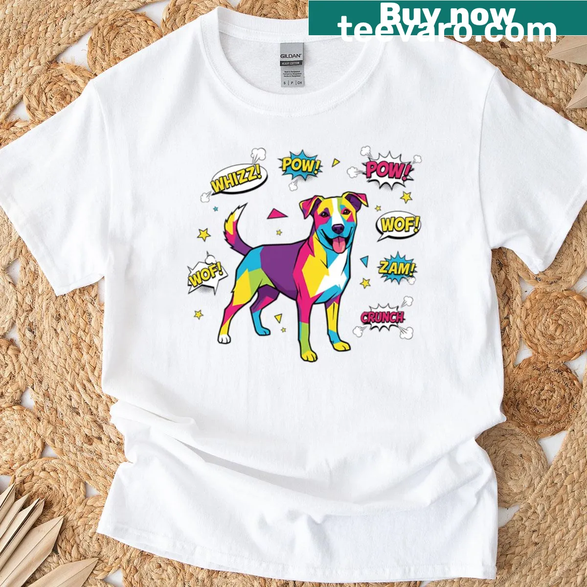 Pop art design featuring a Labrador dog on t-shirt — on a men's t-shirt