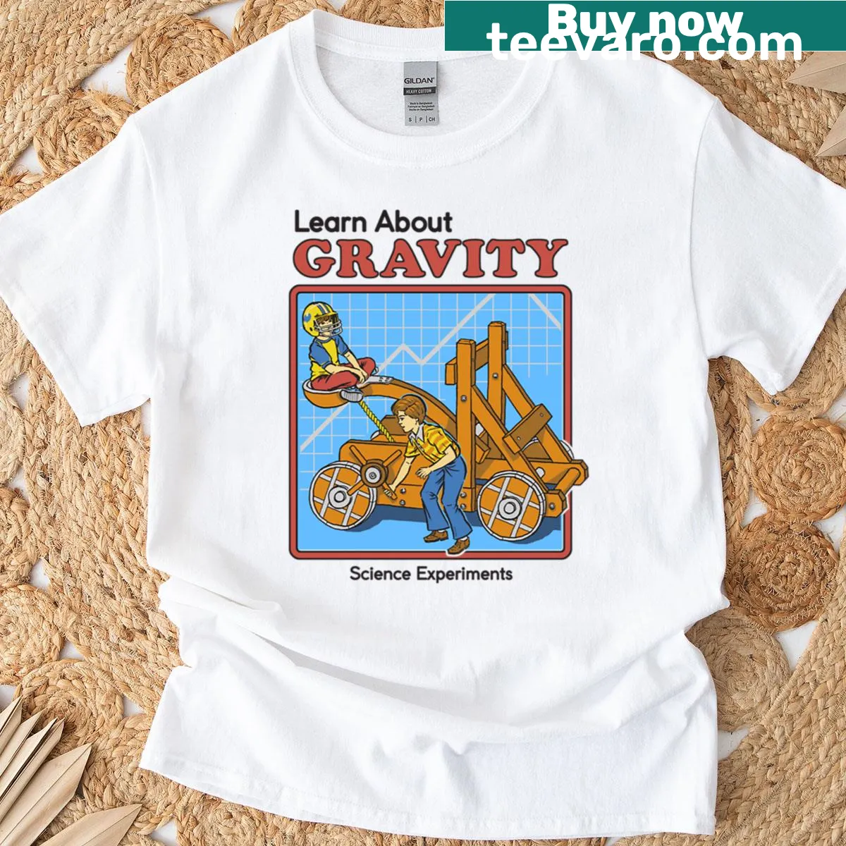 Educational T-shirt with the phrase 'Learn About Gravity' — on a men's t-shirt