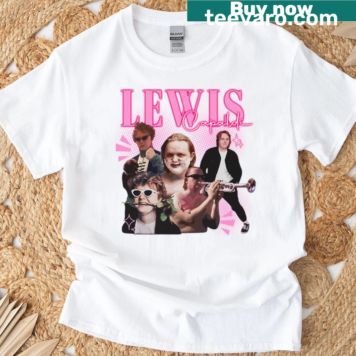 Vintage-style Lewis Capaldi Y2K pop fan T-shirt — on a men's t-shirt