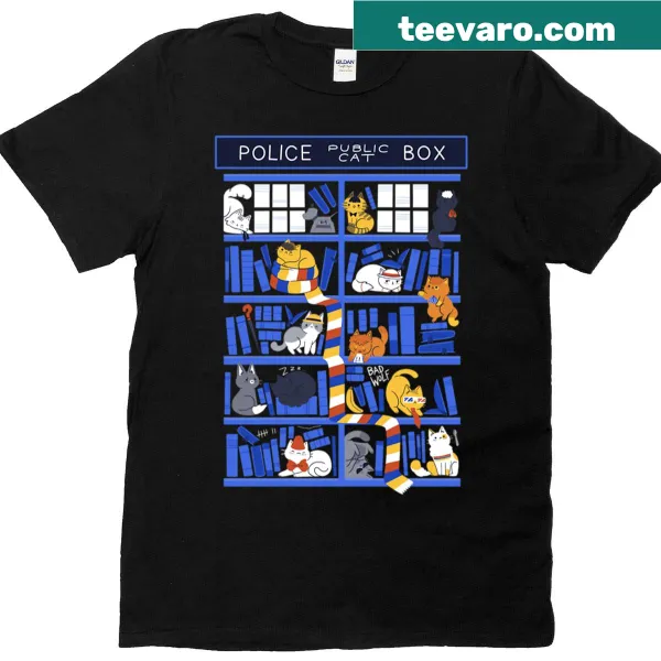 T-shirt with a whimsical library box graphic