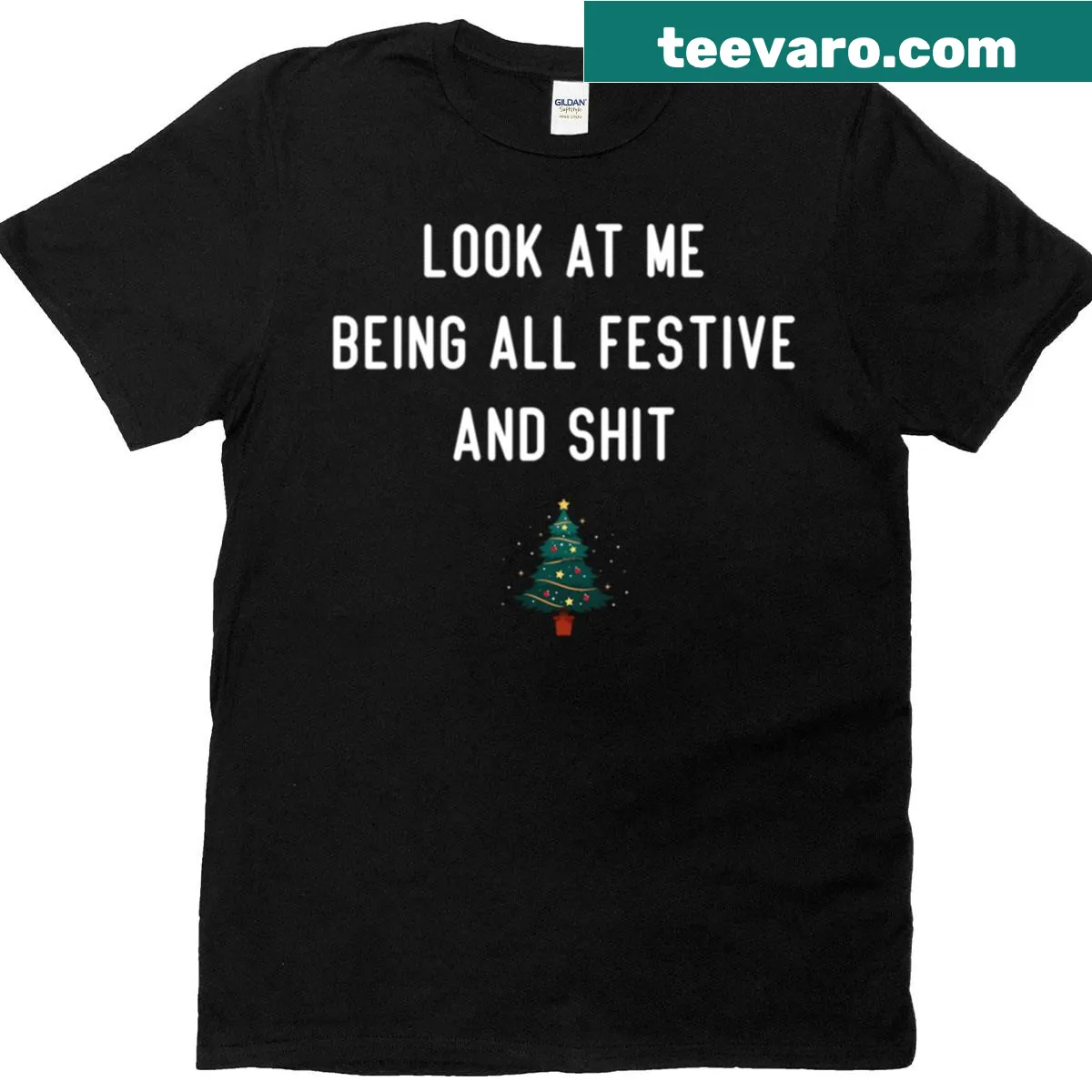 Humorous Christmas T-shirt with festive text and playful design — on a men's t-shirt