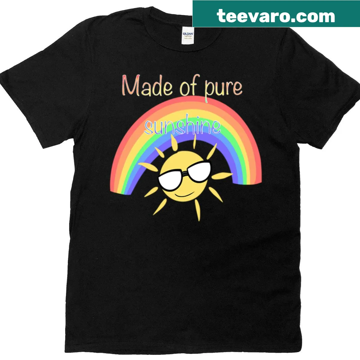 Cheerful T-shirt featuring 'Made Of Pure Sunshine' text in bright typography. — on a men's t-shirt