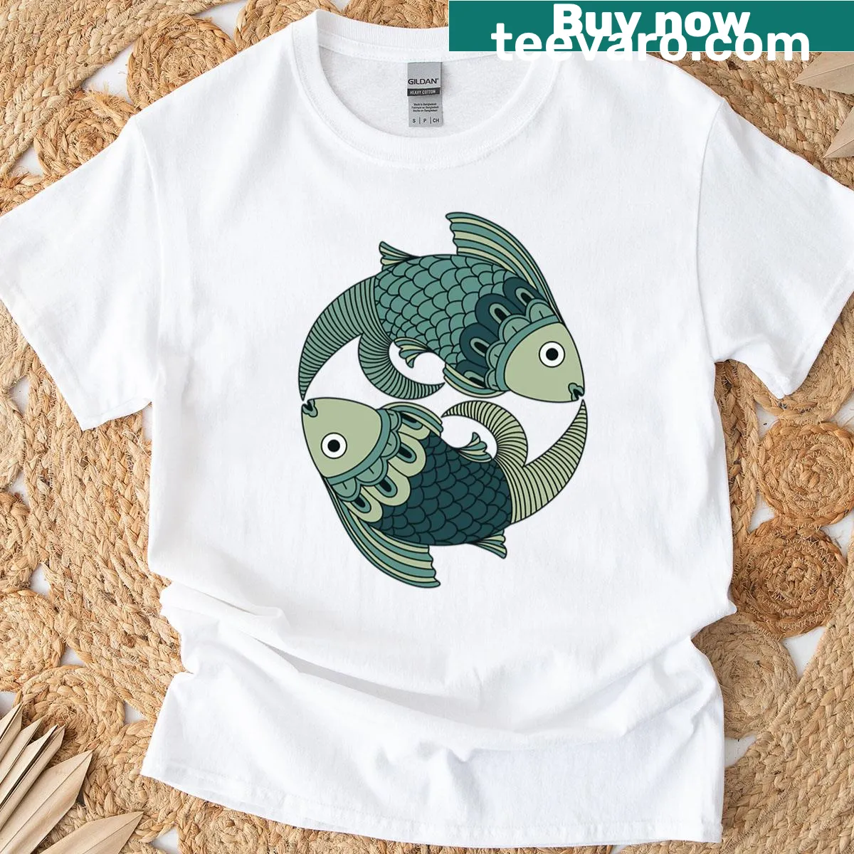 Madhubani fish illustration on t-shirt — on a men's t-shirt