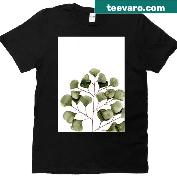 Illustration of a maidenhair fern on a nature-themed t-shirt