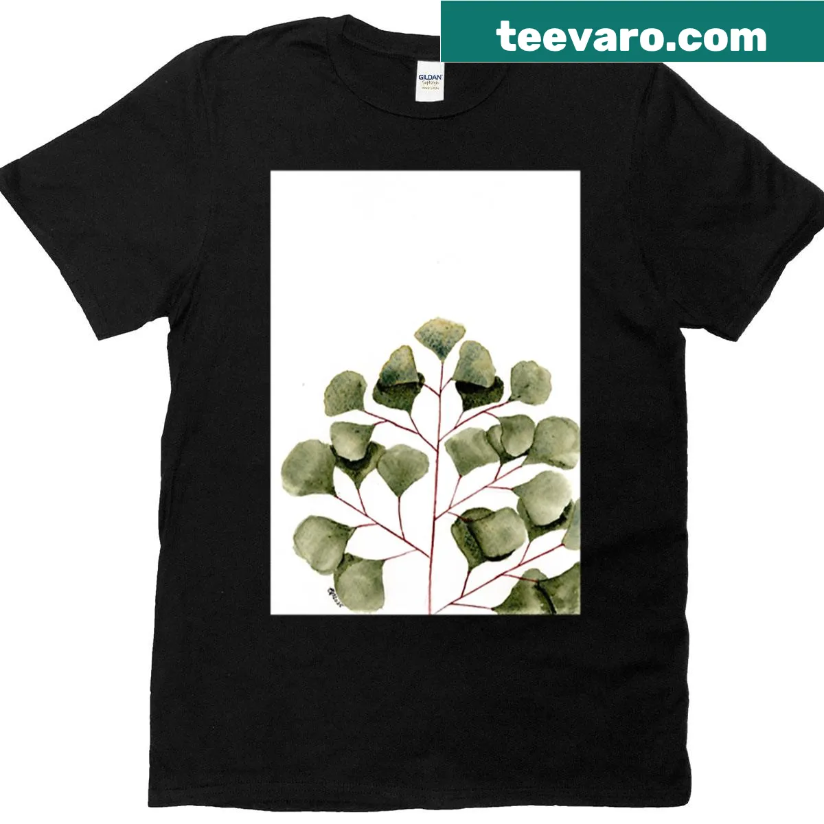 Illustration of a maidenhair fern on a nature-themed t-shirt — on a men's t-shirt