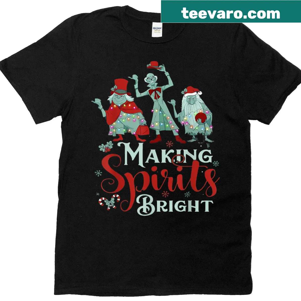 Retro Christmas movie themed T-shirt with festive graphic — on a men's t-shirt