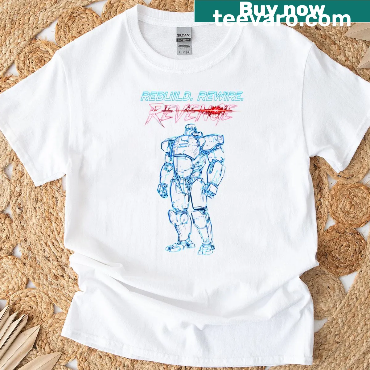 Illustration of a Mecha Man robot on a t-shirt — on a men's t-shirt