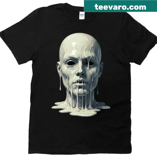 Melting plastic face graphic on T-shirt