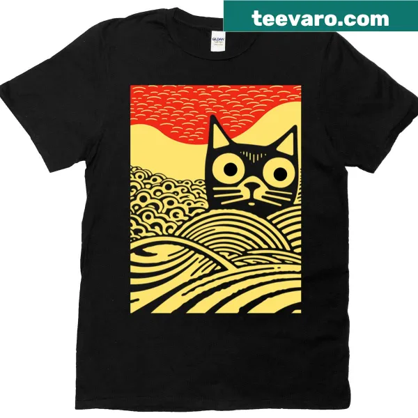 Kawaii cat illustration in Japanese art style on a t-shirt