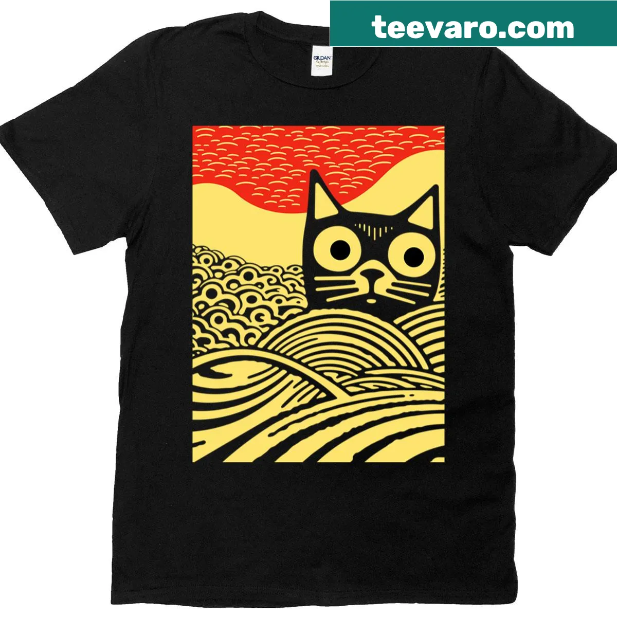 Kawaii cat illustration in Japanese art style on a t-shirt — on a men's t-shirt