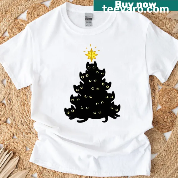 Festive cat illustration for Christmas on a T-shirt