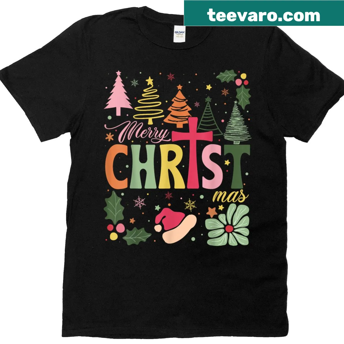 Vintage boho floral Christmas T-shirt with religious message about Jesus. — on a men's t-shirt
