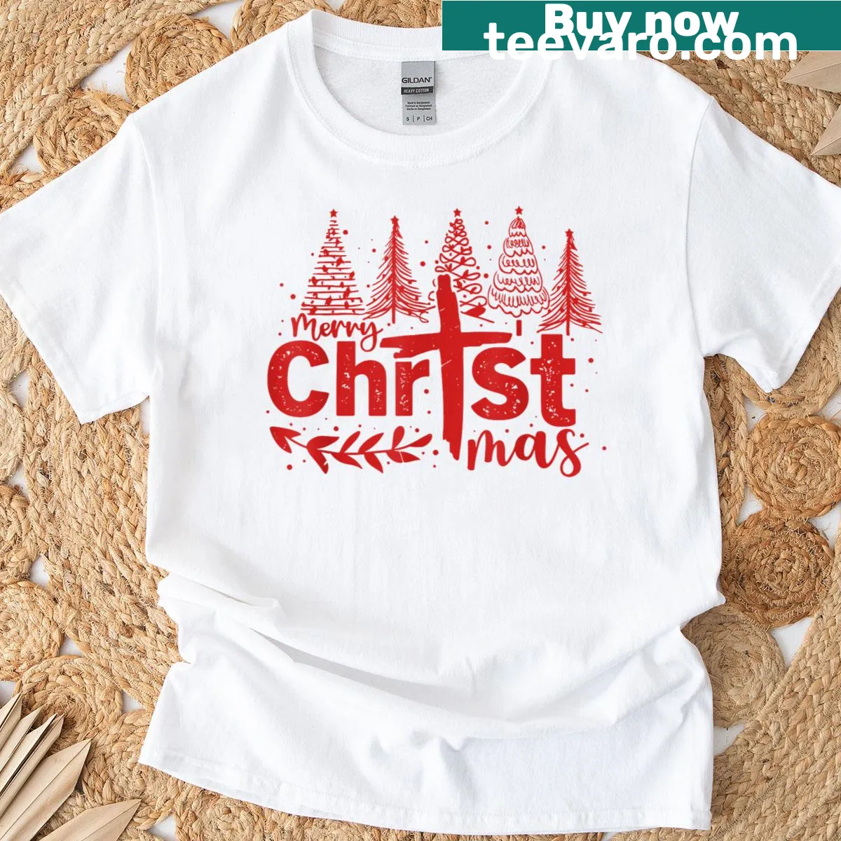 Religious Christmas message on a family-themed t-shirt — on a men's t-shirt