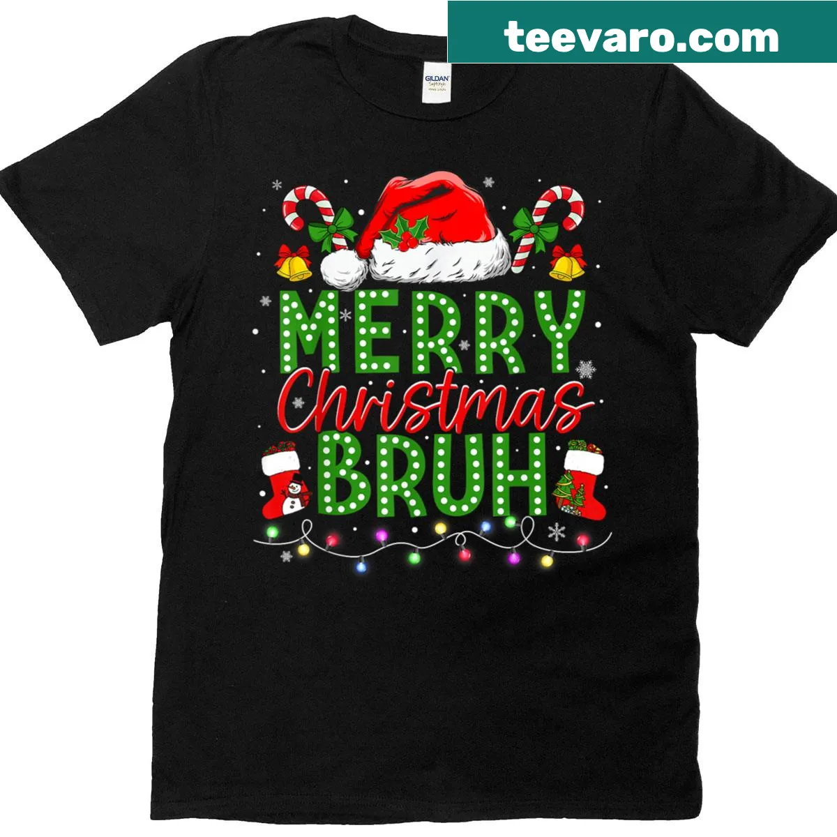 Funny Christmas t-shirt for teens with a 'Bruh' graphic — on a men's t-shirt