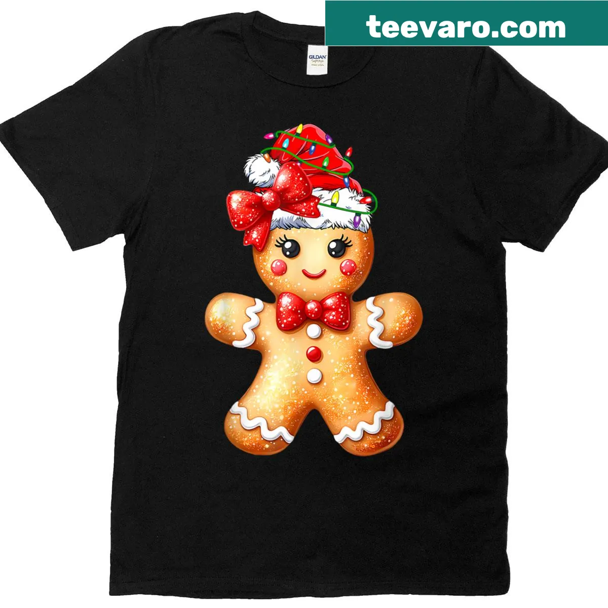 Gingerbread Santa graphic T-shirt for women and girls — on a men's t-shirt