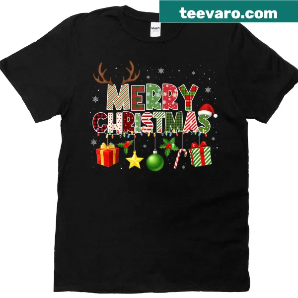 Christmas lights illustrated on a family holiday t-shirt