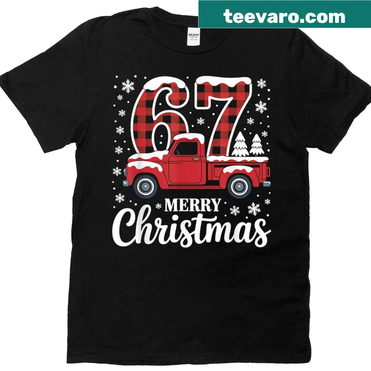 Christmas shirt featuring a vintage red plaid truck design — on a men's t-shirt
