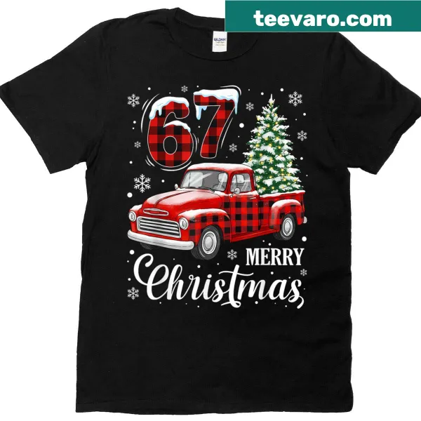 Pajama shirt with red plaid truck design for Christmas