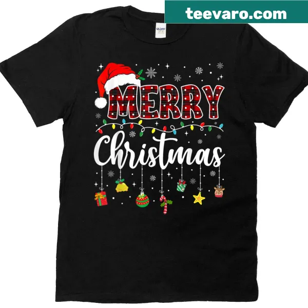 Family matching Christmas t-shirt with reindeer wearing Santa hat