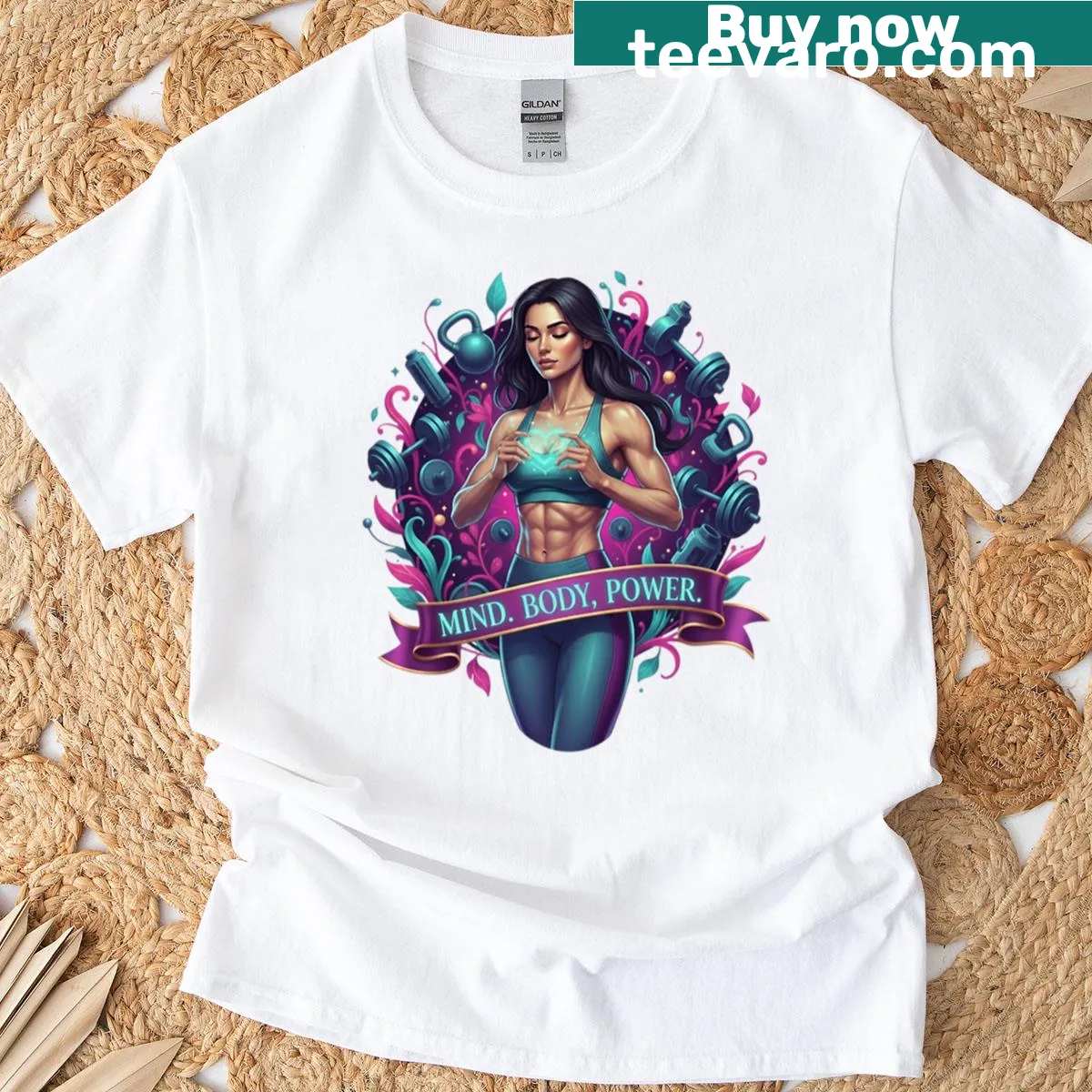 Motivational fitness design on t-shirt featuring pop art elements. — on a men's t-shirt