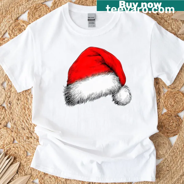 Minimalist Santa hat graphic on a t-shirt.