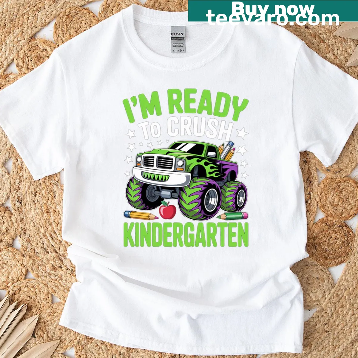 Playful monster truck graphic on a kindergarten T-shirt — on a men's t-shirt