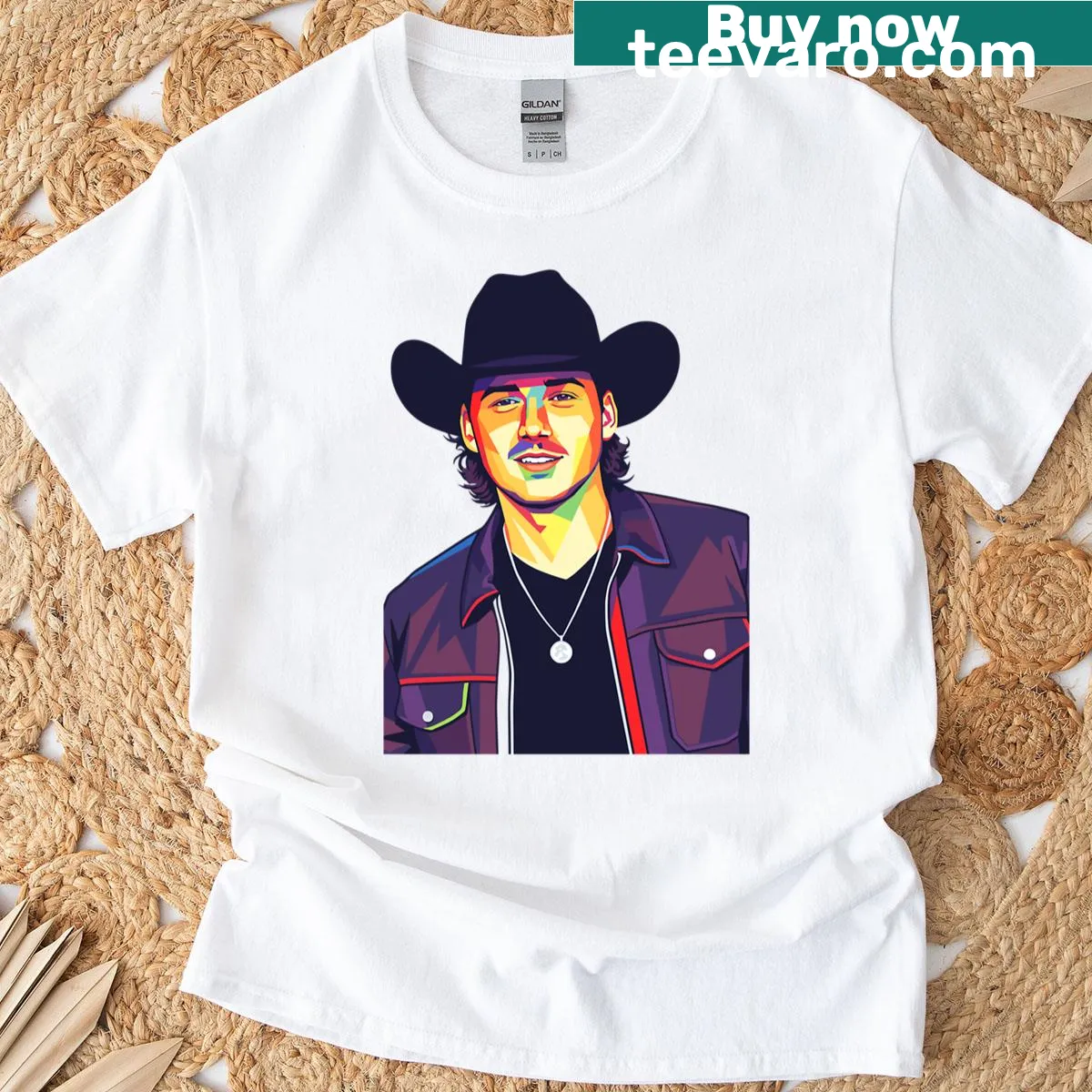Pop art style t-shirt featuring a creative design of Morgan Wallen — on a men's t-shirt