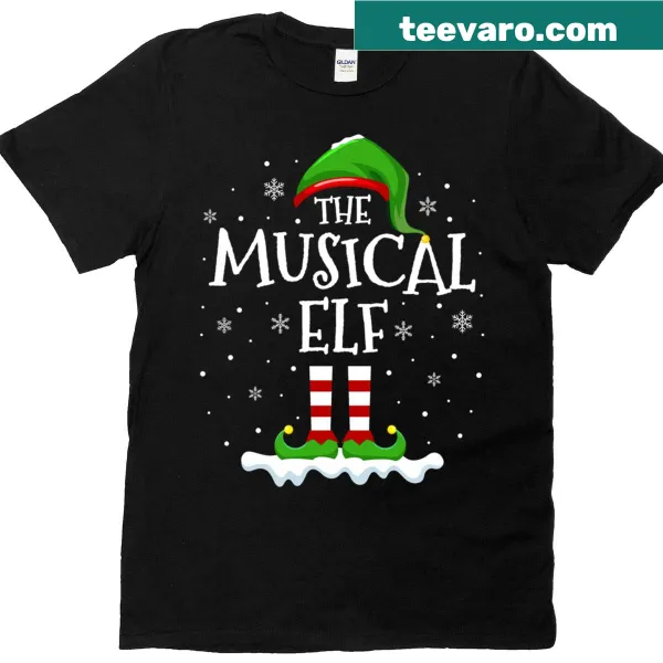 Illustration of a cheerful elf squad on a Christmas T-shirt
