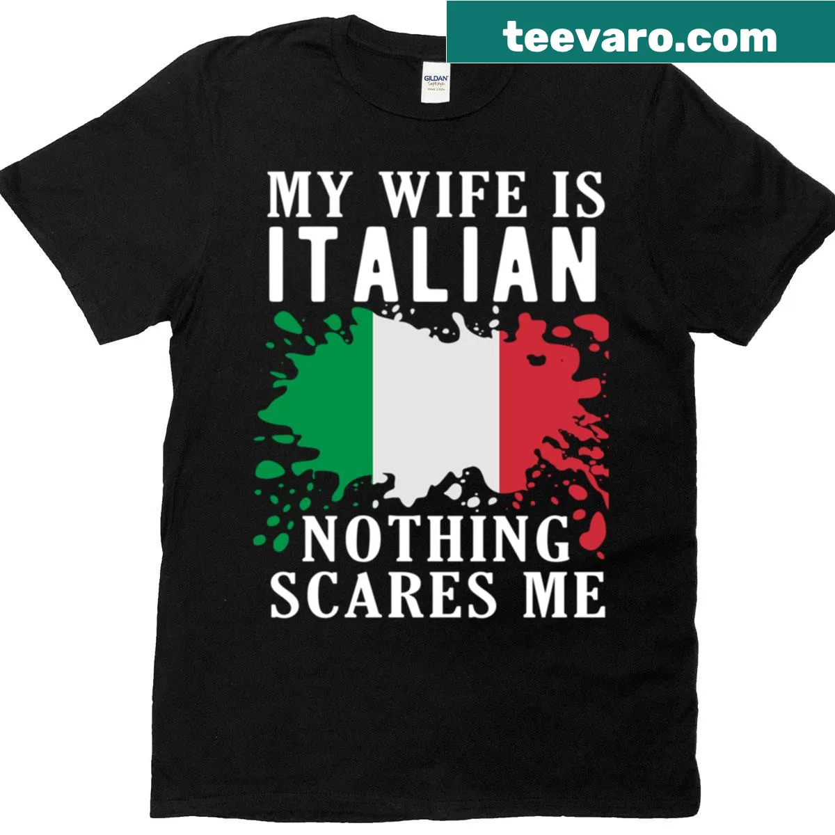 Proud t-shirt with the phrase 'My Wife Is Italian' and Italy flag — on a men's t-shirt