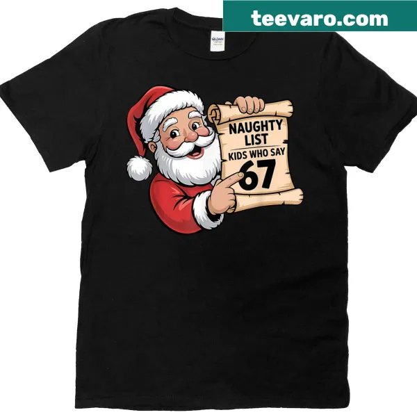 Kids Christmas shirt with Naughty List theme and '67' text