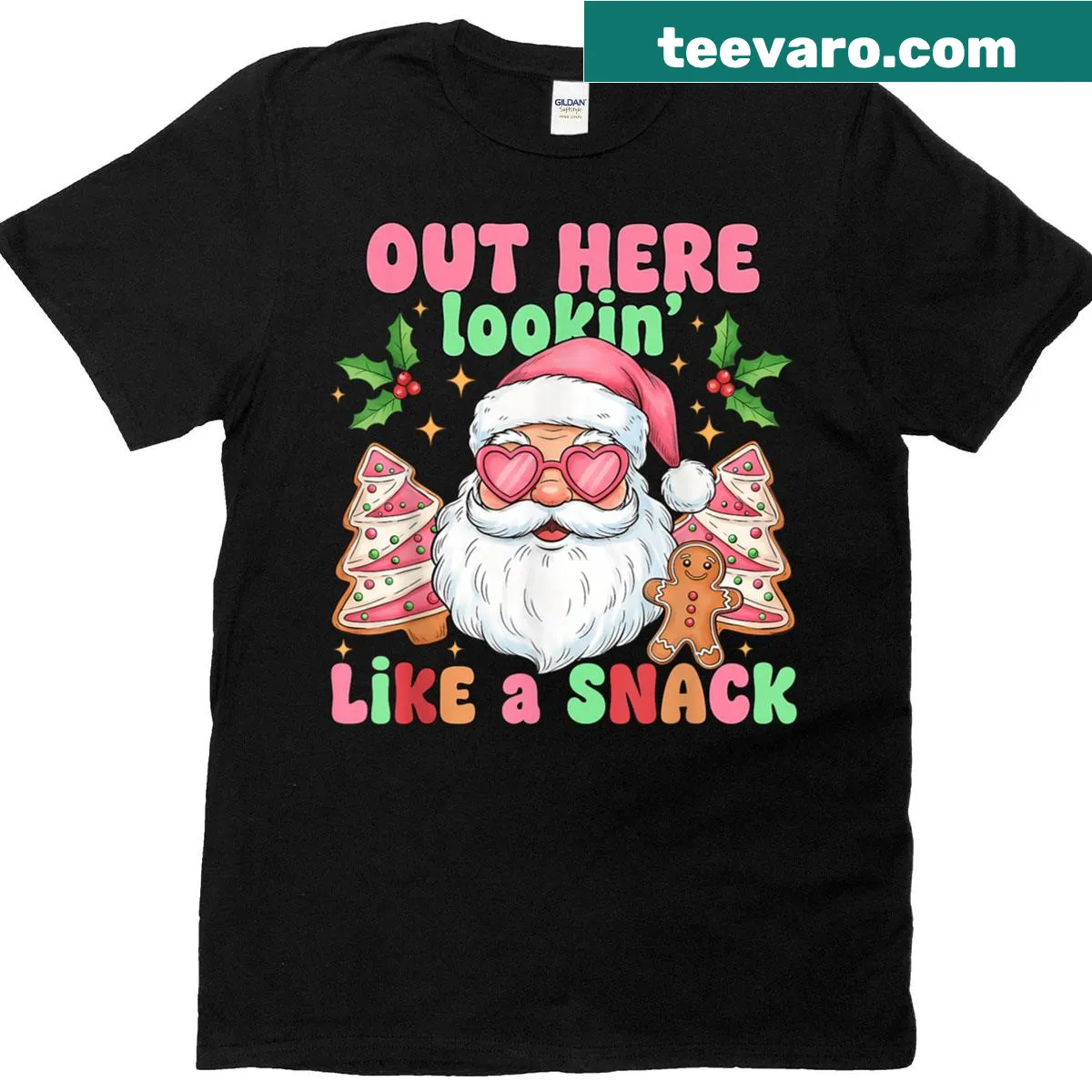 Funny Christmas T-shirt with snack-themed graphic and text — on a men's t-shirt