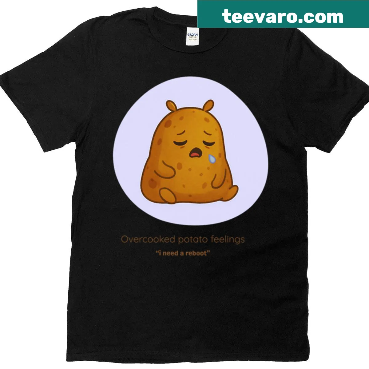 Kawaii sad potato graphic on T-shirt — on a men's t-shirt