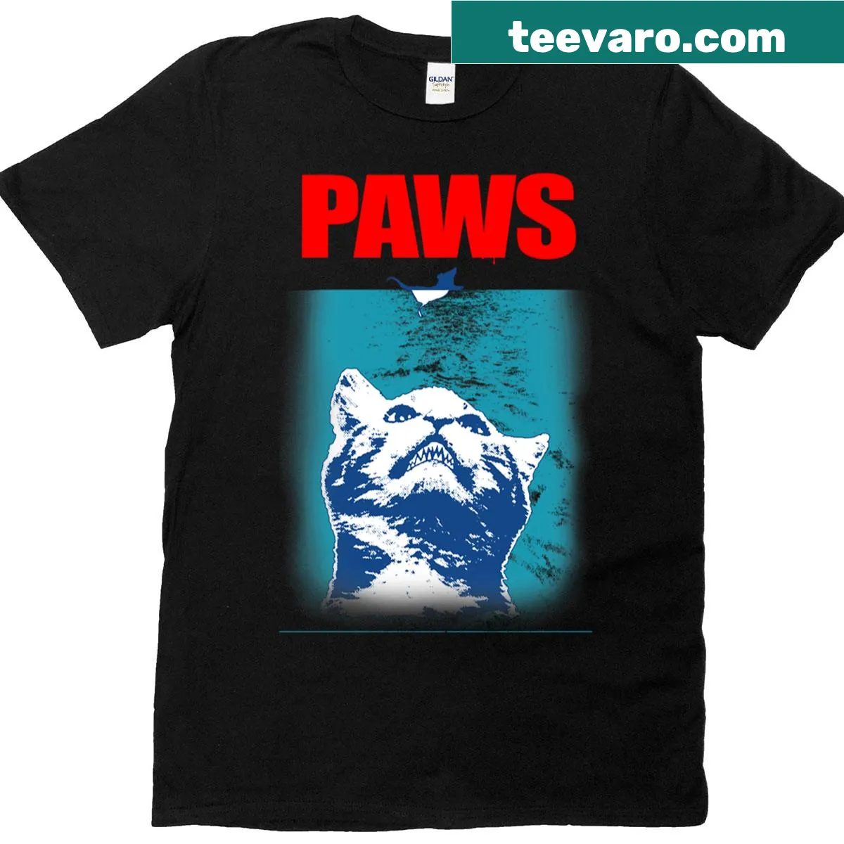 Playful t-shirt featuring a cat-themed parody design — on a men's t-shirt