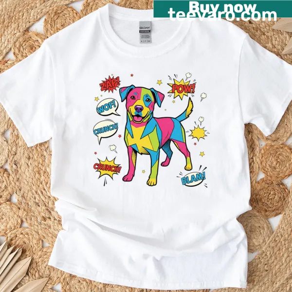 Bold pop art design featuring a Pitbull on a t-shirt