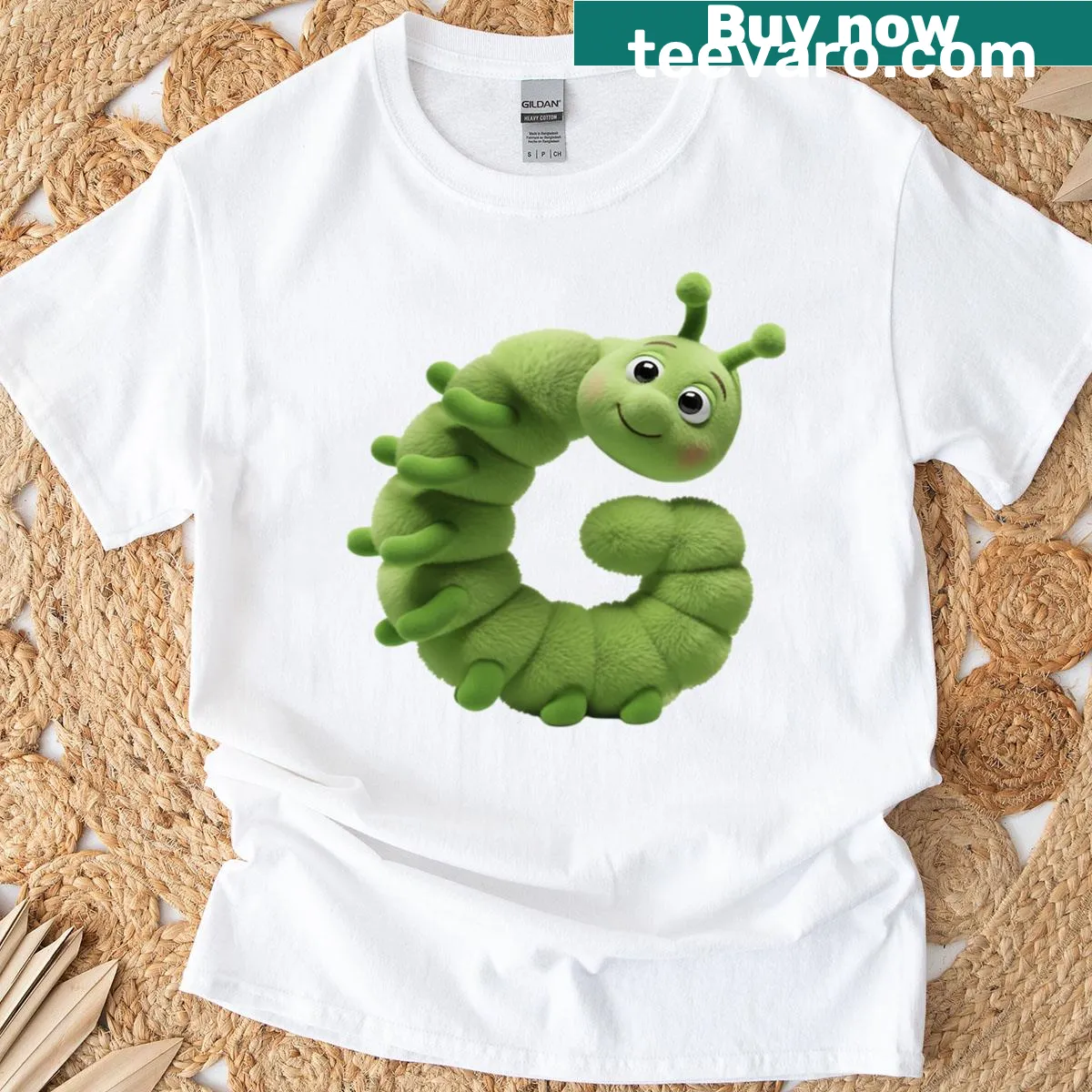 Playful T-shirt with plushie-style letter G design — on a men's t-shirt