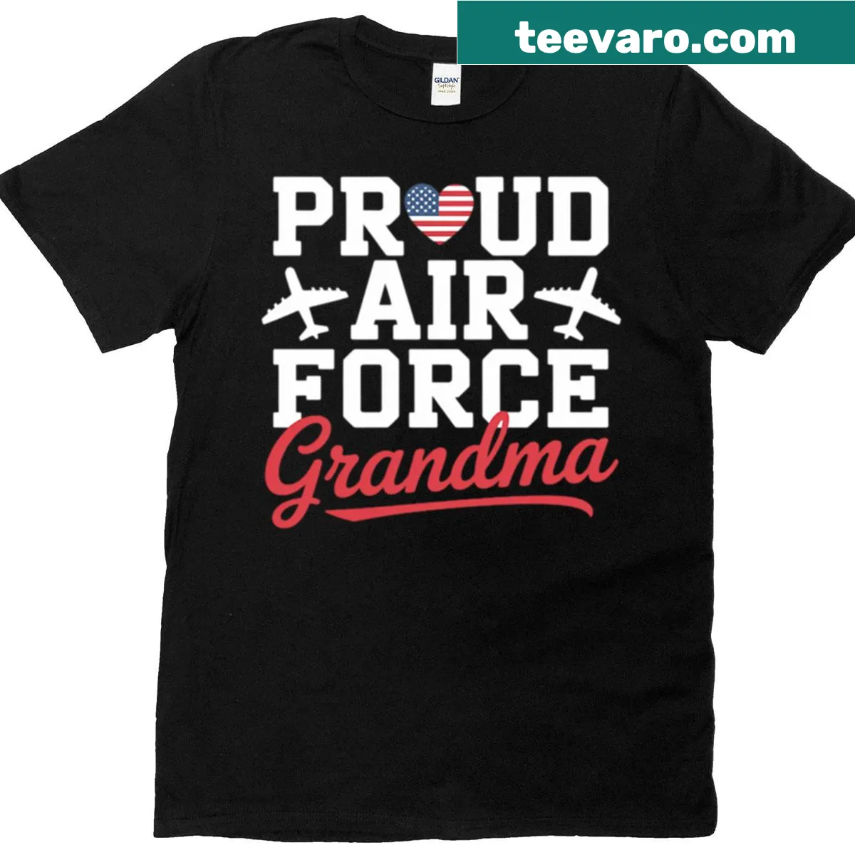 T-shirt with 'Proud Air Force Grandma' and heart symbol — on a men's t-shirt