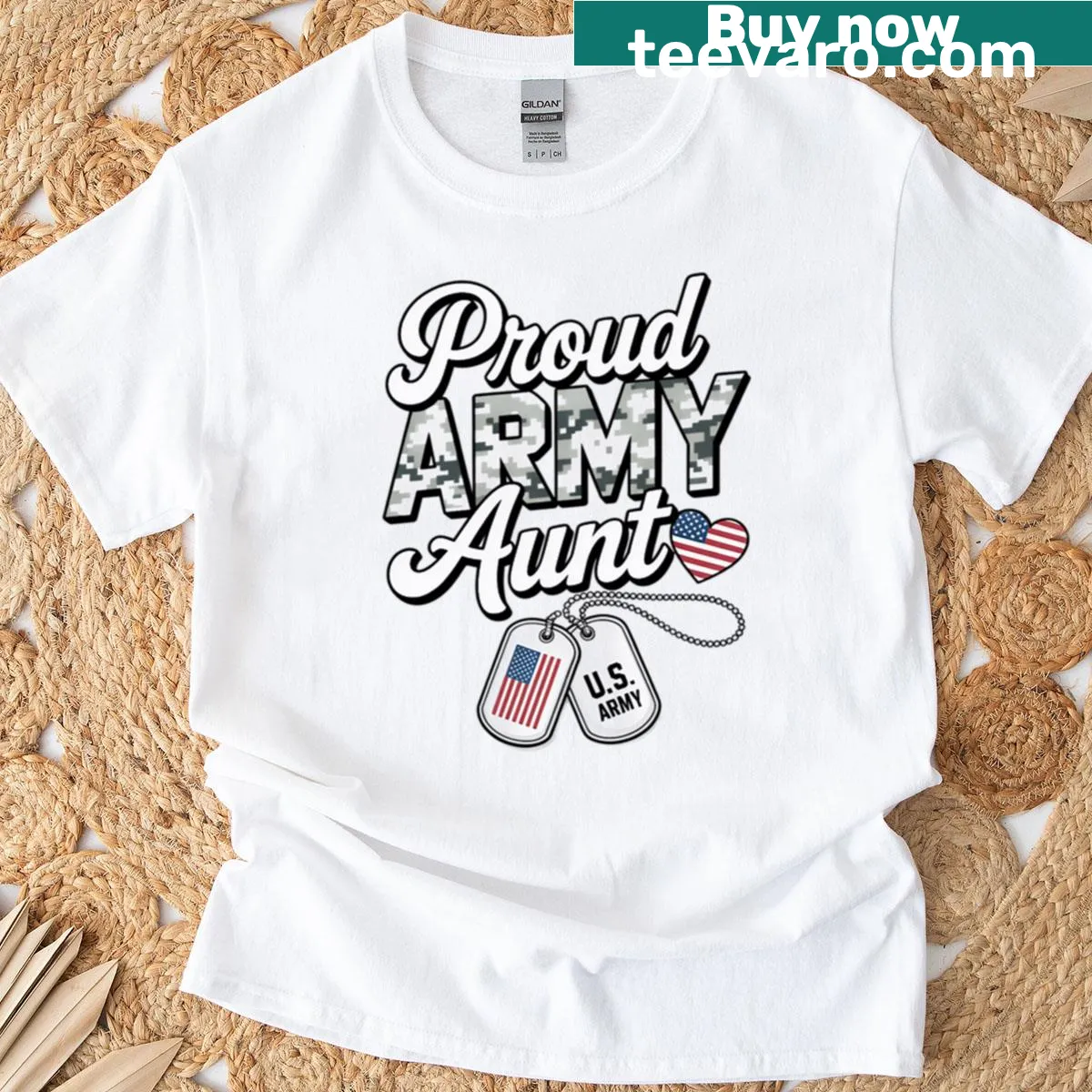 Proud Army Aunt T-shirt celebrating military achievements — on a men's t-shirt