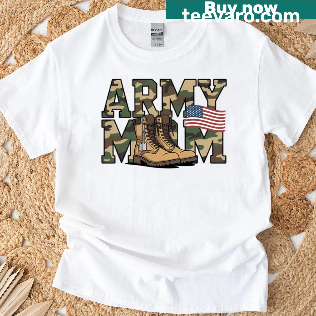 Proud army mom t-shirt with a heartwarming military-themed graphic — on a men's t-shirt