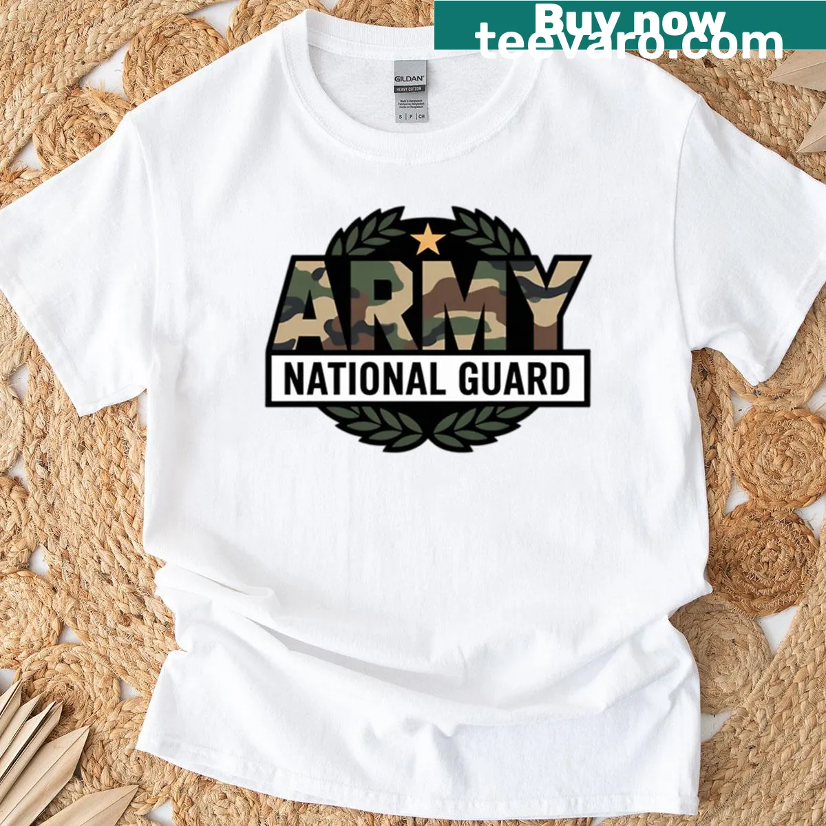 Emblematic design honoring Army National Guard veterans on a t-shirt — on a men's t-shirt
