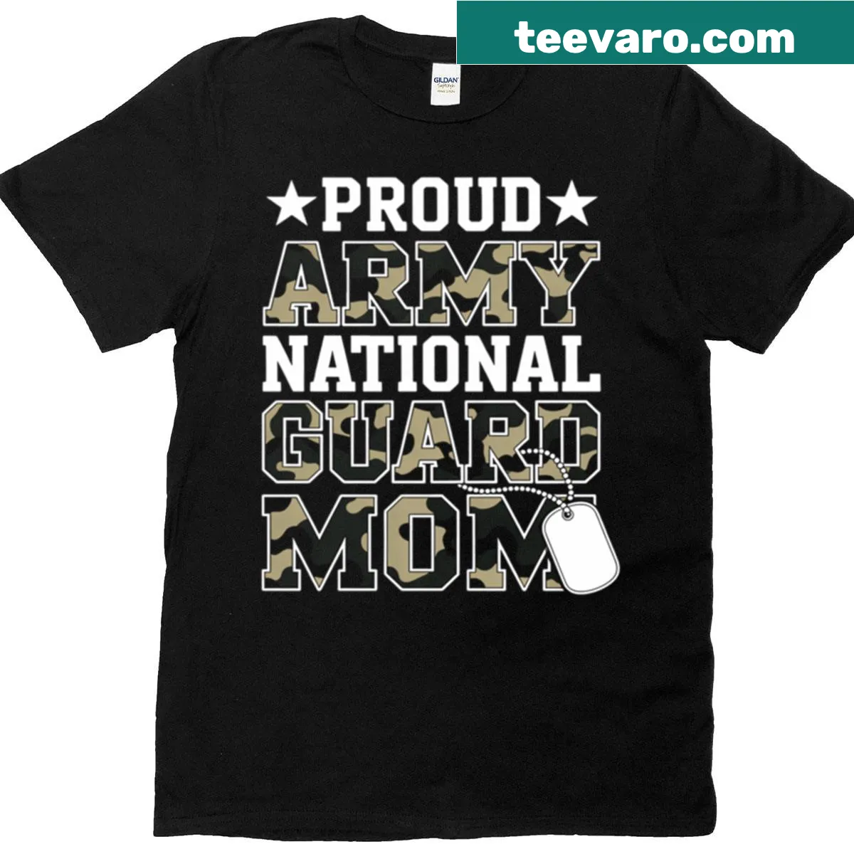 Proud mom t-shirt for Army National Guard families with supportive text — on a men's t-shirt