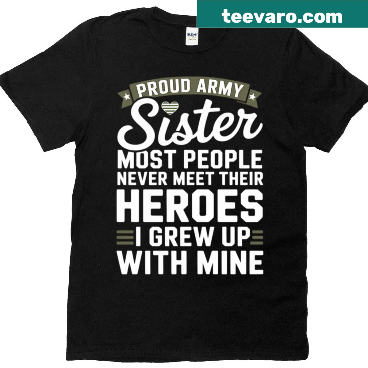 Proud Army Sister t-shirt with bold letters highlighting military support — on a men's t-shirt