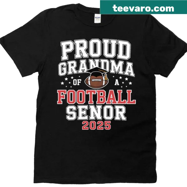 Proud Grandma T-shirt with graduation theme for football senior 2025