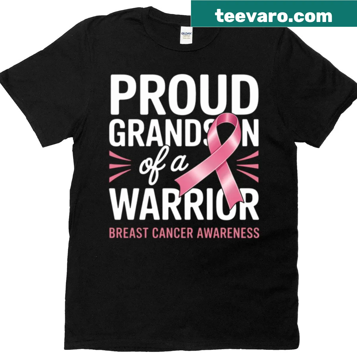Typography shirt stating "Proud Grandson Of A Warrior Grandma" — on a men's t-shirt