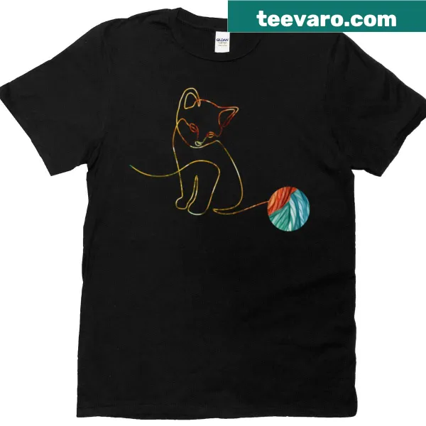 Illustrative T-shirt featuring a cat and yarn design