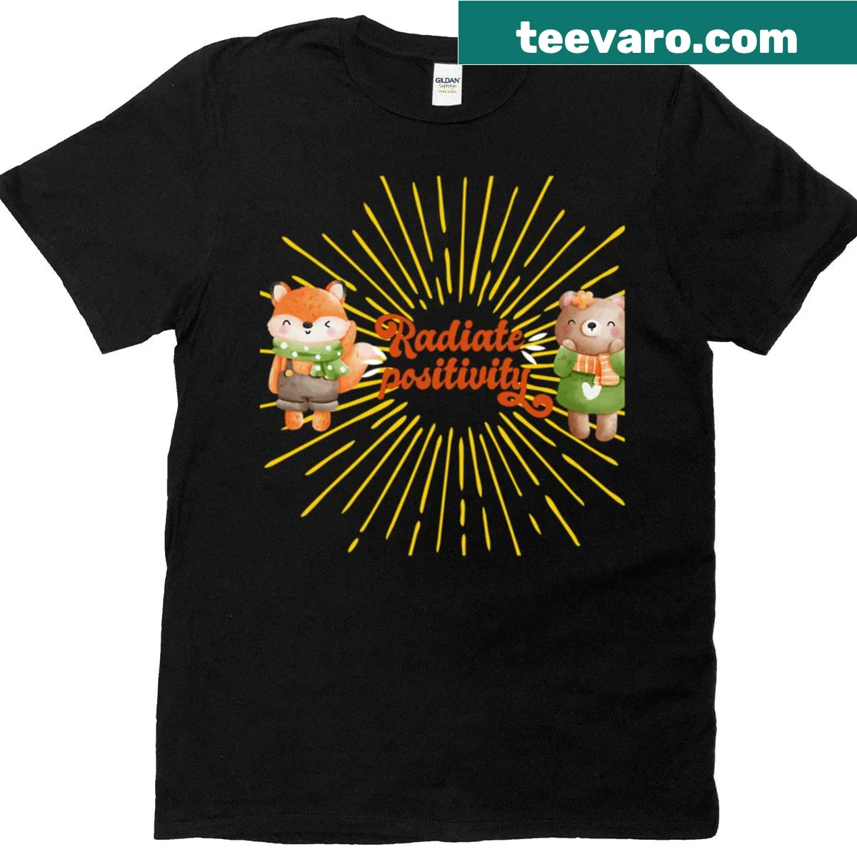 Inspirational t-shirt featuring the phrase 'Radiate Positivity' — on a men's t-shirt