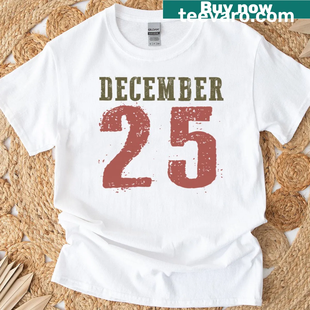 Retro Christmas holiday t-shirt for women with December 25 design — on a men's t-shirt
