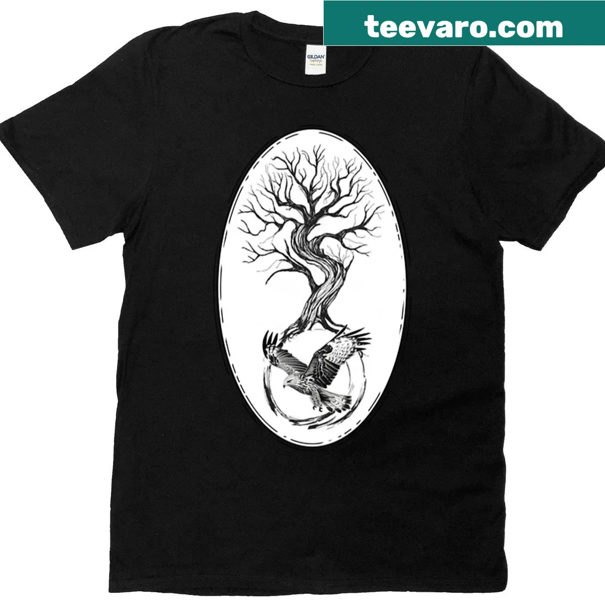 Illustration of a red kite soaring against a scenic background — on a men's t-shirt