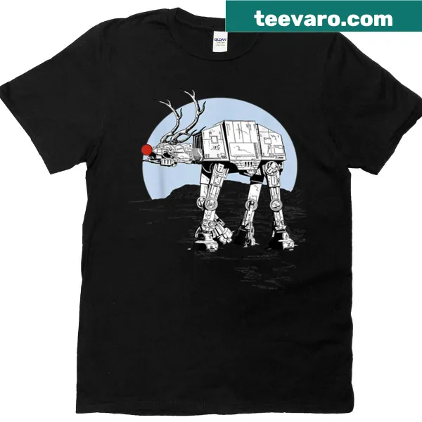 Rudolph in AT-AT walker illustration on a Christmas T-shirt