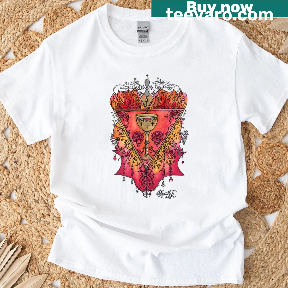 Illustration of a flame and feminine symbols on a T-shirt — on a men's t-shirt