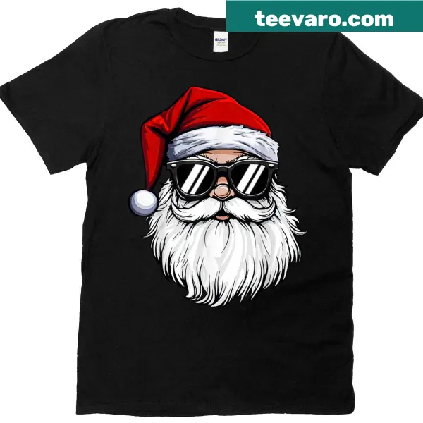 Santa face T-shirt with retro sunglasses for Christmas